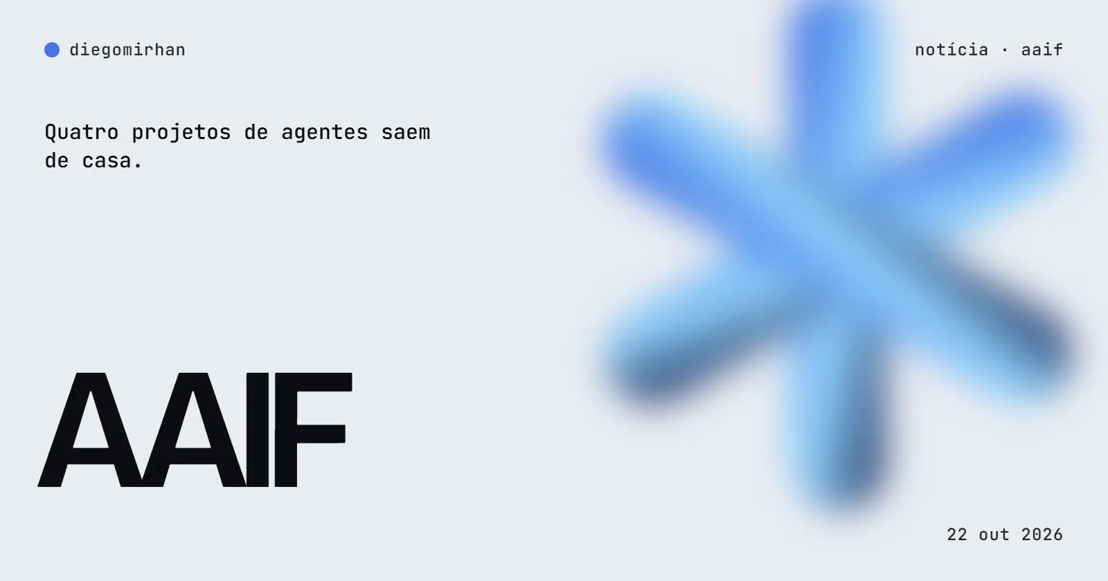 "AAIF" ao lado de uma forma azul desfocada; Quatro projetos de agentes saem de casa.